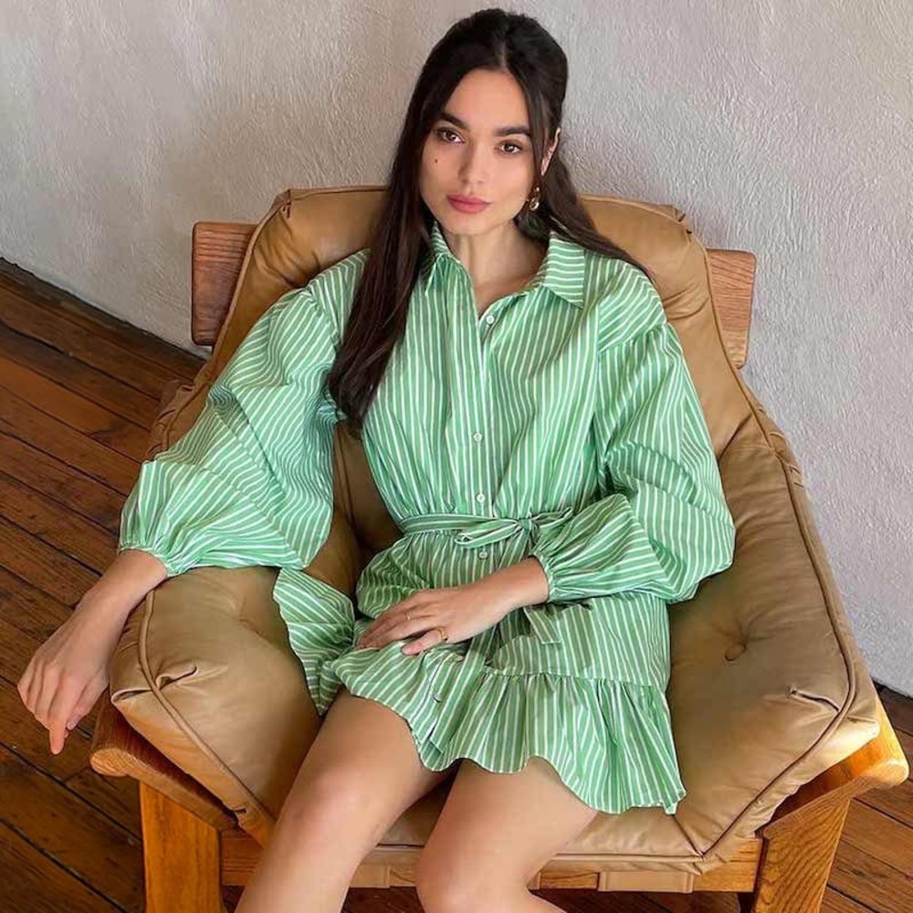 Cinq à Sept Green Striped Mini Dress